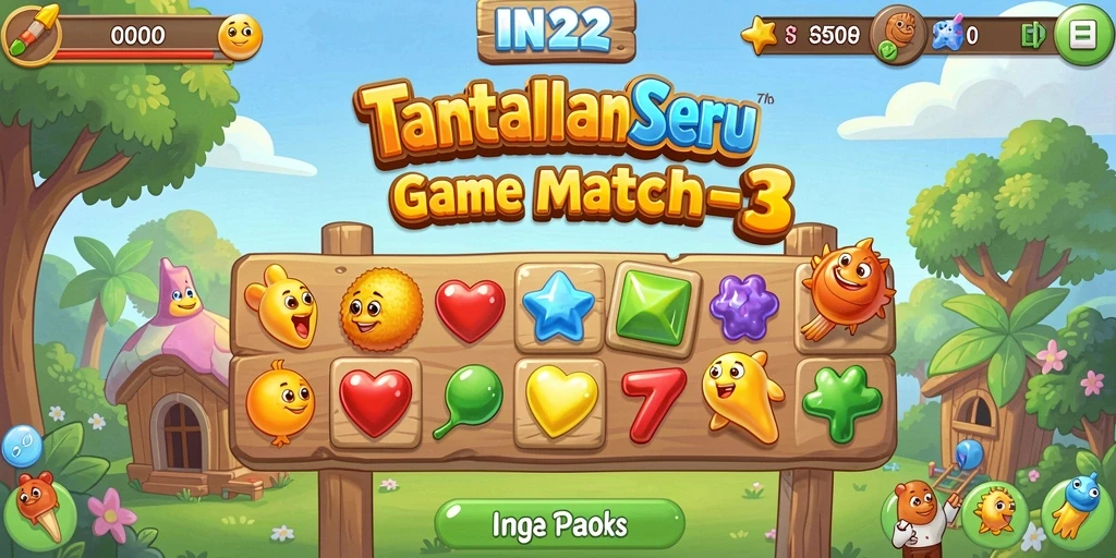 Screenshot IN22 menampilkan gameplay seru dan warna-warni dari game Match-3.