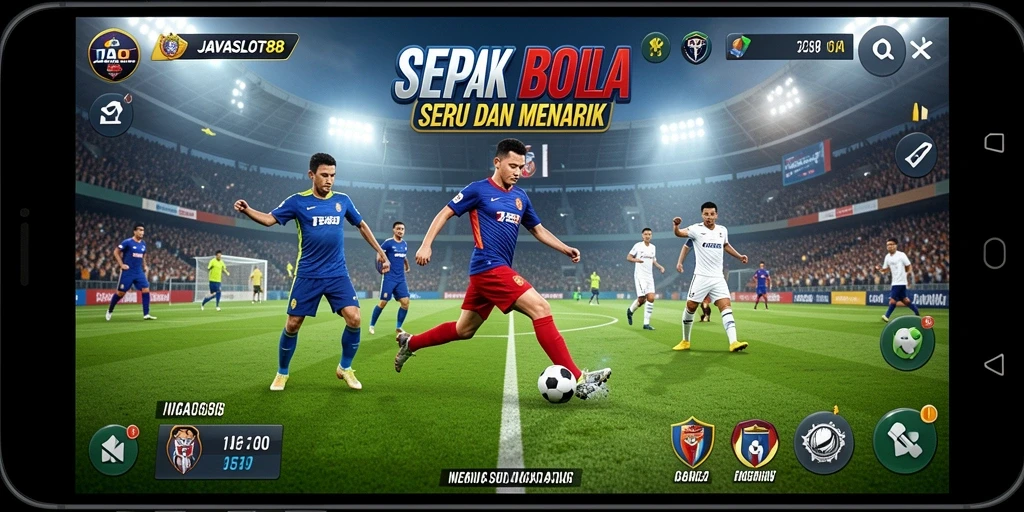 Screenshot gameplay <strong>JAVASLOT88</strong> yang menampilkan pertarungan seru di lapangan sepak bola.