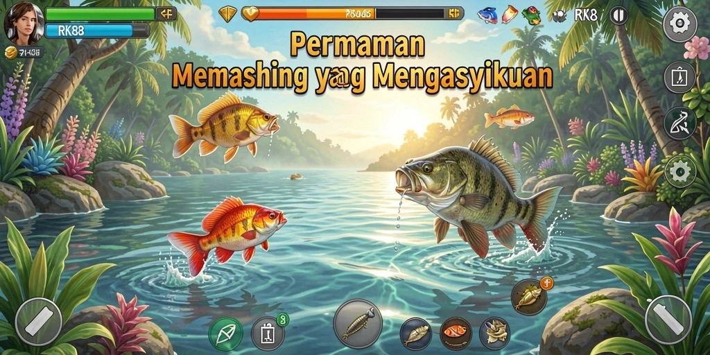 Tampilan menarik dari gameplay RK88 saat memancing di lautan.