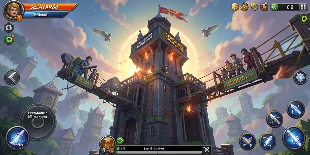 Tampilan gameplay menegangkan di SELAYAR88 dengan strategi Tower Defense.